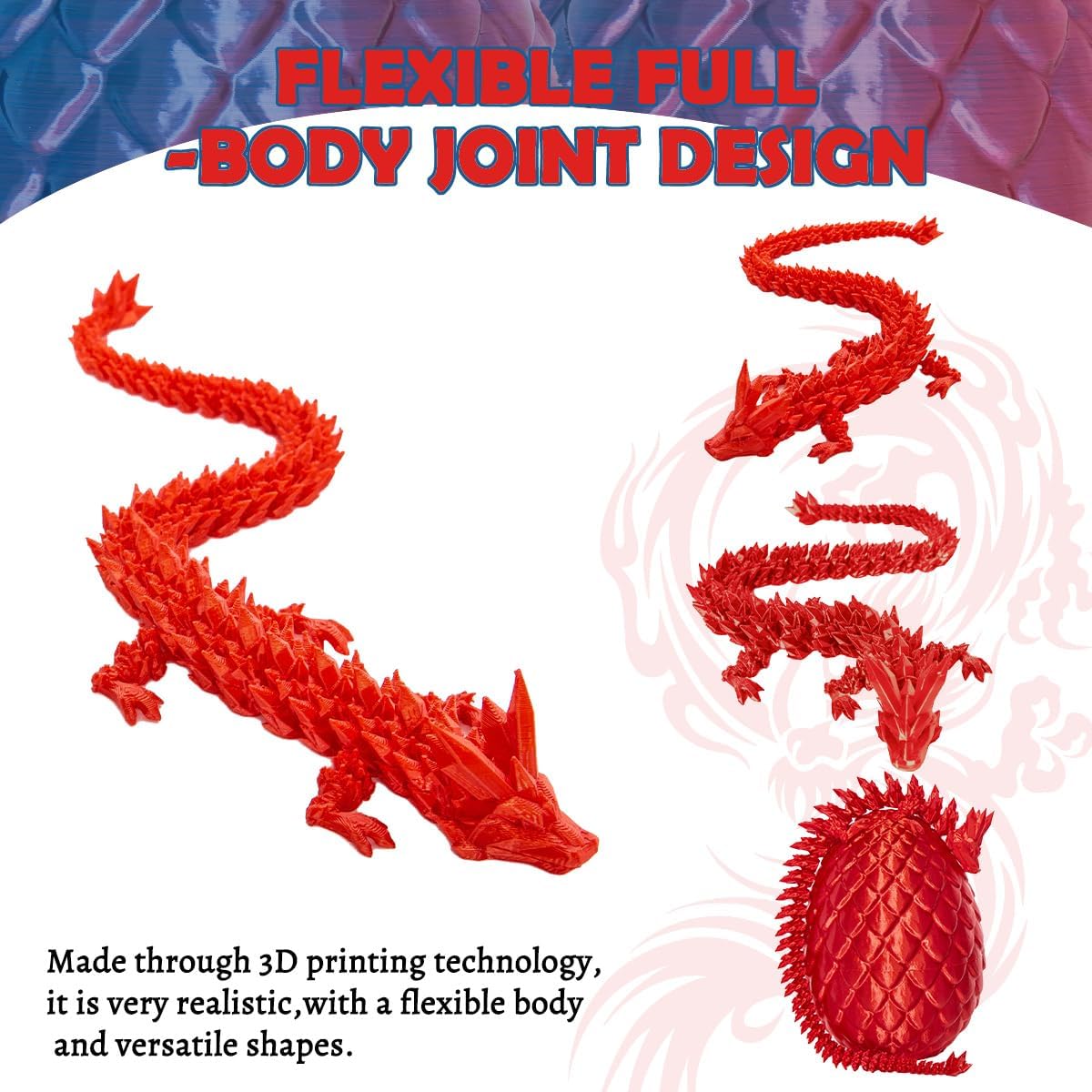 3D Printed Dragon Eggs with Dragon Inside, 12In Silk Red Dragon Egg Fidget Toy, Executive Desk Articulated Dragon Toy, Home Office Decoration