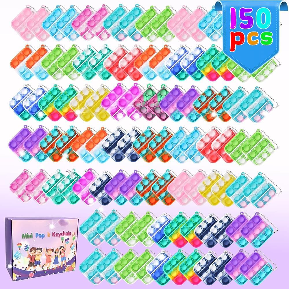 150 PCS Mini Pop Fidget Toys Pack Party Favors, Easter Silicone Squeeze Pop Bubble Fidget Bulk Sensory Toys, Pop Keychain Bubble Toy Party Bag Fillers for Kids, Wrap Pop Toy