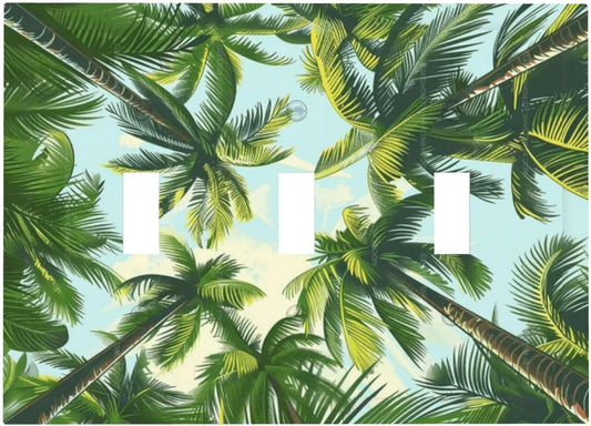 Summer Sky Coconut Palms Trees Green Plants Leaf Decorative Switch Plates 3 Gang Wall Plate Triple Toggle Light Switch Cover Faceplate Electrical Wall Panels for Bed Room Living Room Decor