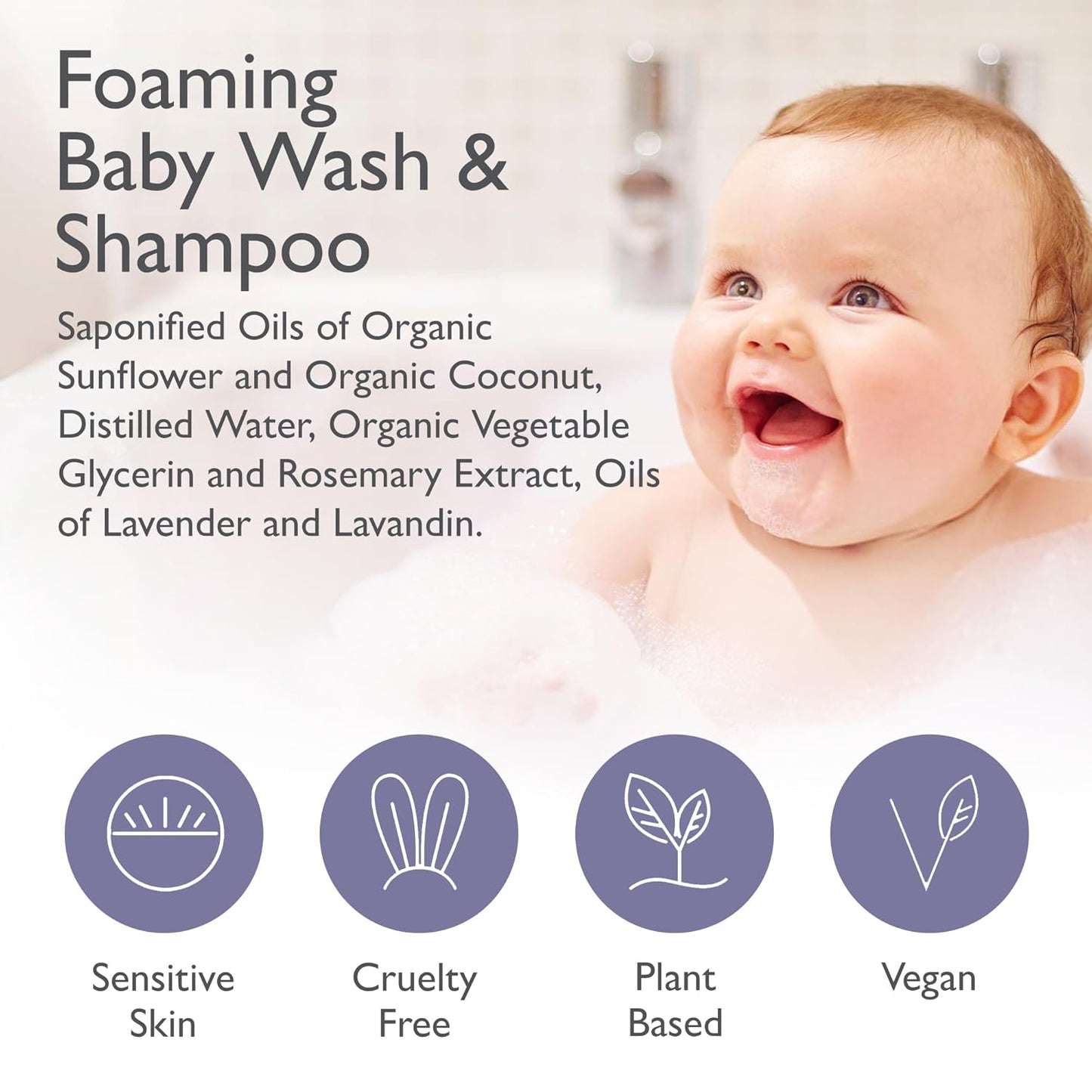 SoCal Suds & Company 2-in-1 Organic Foaming Shampoo & Body Wash - Gentle Botanical Baby Wash for Sensitive Skin Bath - Nourishing Soothing Castile Soap - Lavender, 6 oz (Pack of 1)