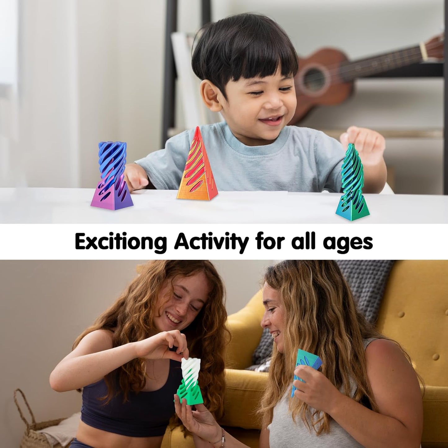 3D Printed Spiral Cone Fidget Toy,Impossible Cone Pyramid Passthrough Sculpture,Stress and Anxiety Relief Fidget Desk Toys (Gold Red)