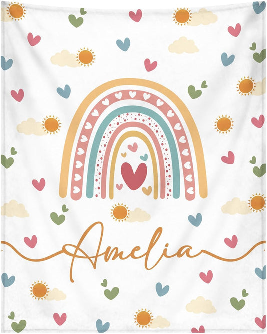 Personalized Baby Blankets for Girls Women Custom Boho Style Baby Blanket with Rainbow Personalized Baby Girl Blanket with Name Customized Gift for Adult Expecting Mom Baby Shower Birthday Gifts