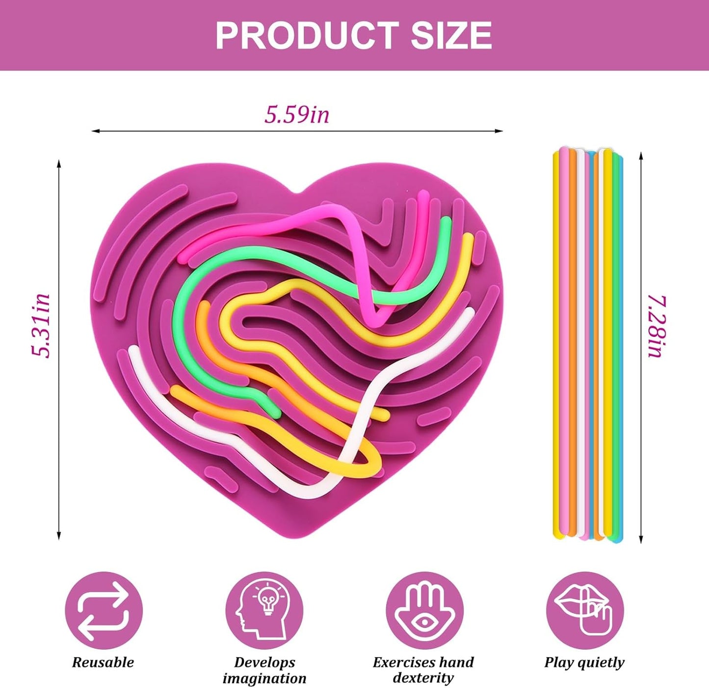 Sensory Activity Board - Double-Sided Silicone Fidget Toy Busy Board for Fine Motor Skill Silicone Calm Down Toy for Stress, Anxiety, ADHD & Autism, Kids 3+ & Adults Activities for Travel(Heart)