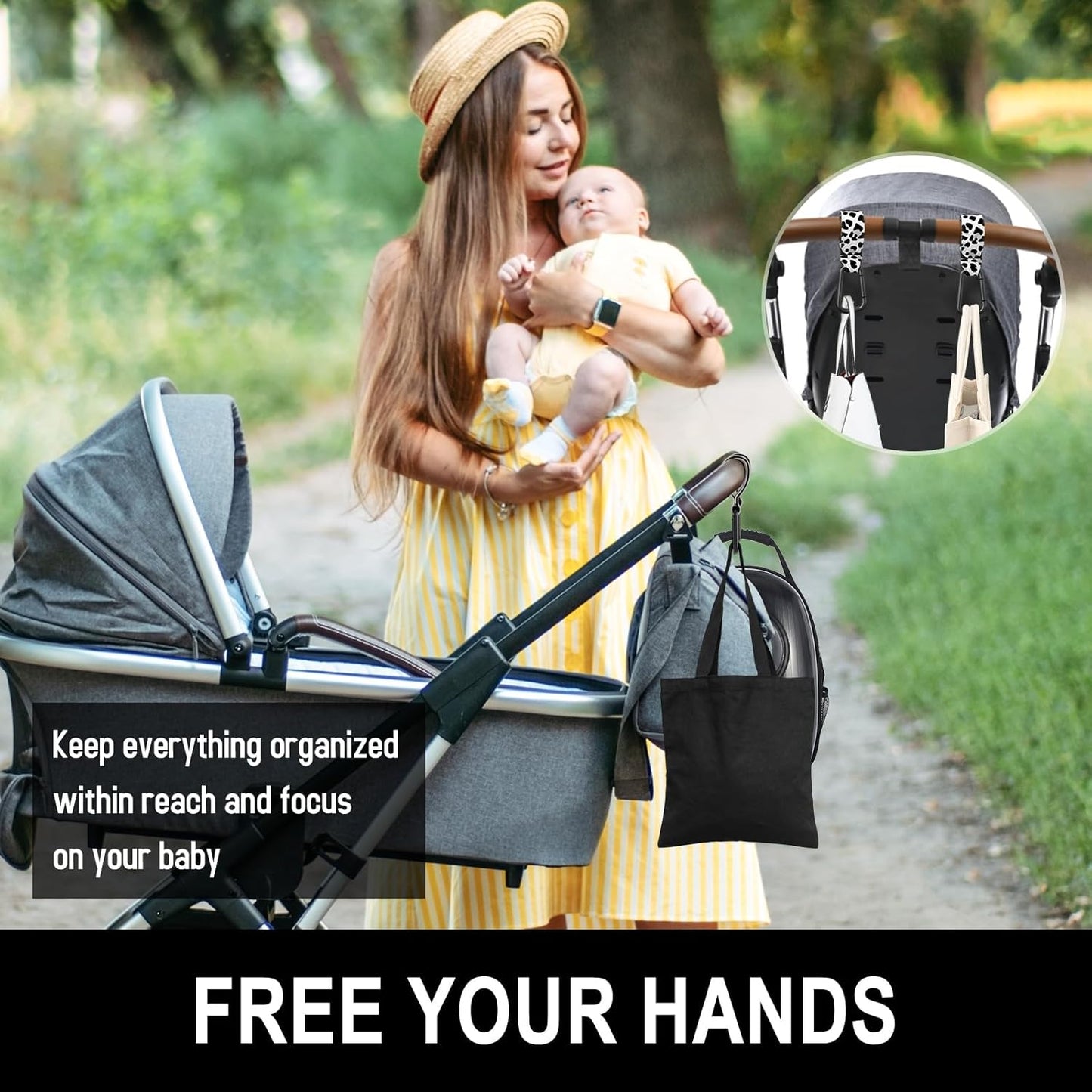Baby Stroller Hooks for Hanging Bags, Universal Stroller Clips Accessories, Mommy Hook for Diaper Bag, Shopping Cart, Purse, Backpack - 2 Pack, Cow Spots