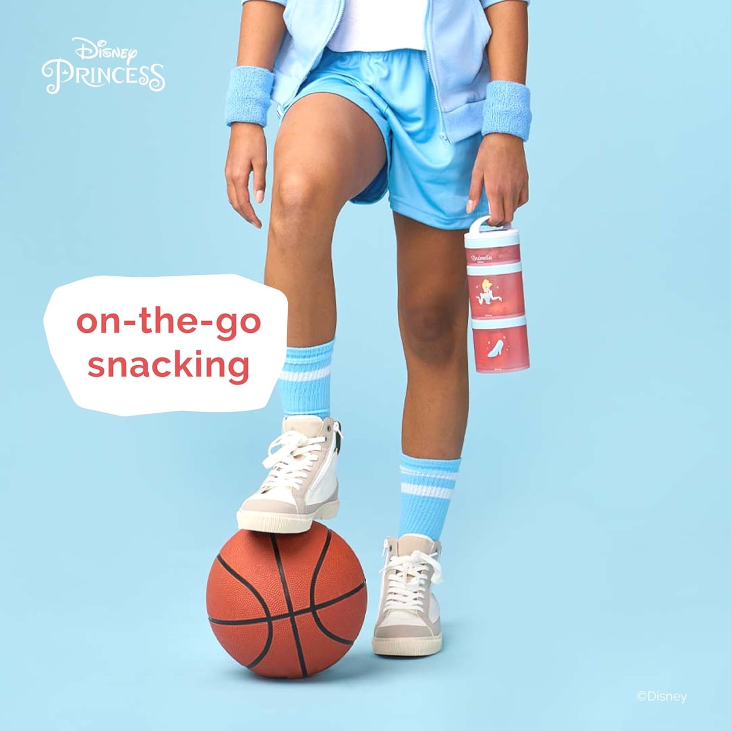 Whiskware Disney Princess Cinderella, Stackable Snack Containers for Kids, 3 Stackable Snack Cups for School or Travel, Backpack and Cupholder Friendly, Glass Slipper