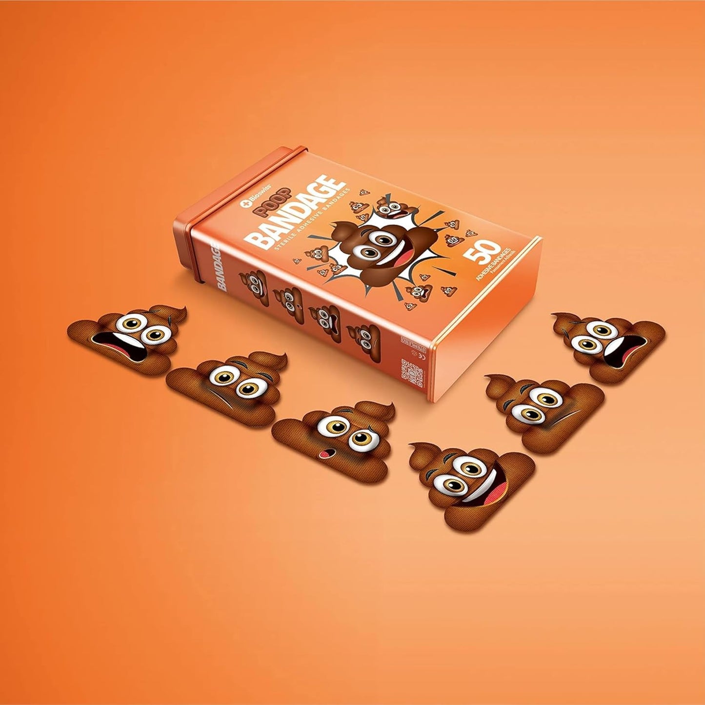 BioSwiss Bandages, Poop Shaped Self Adhesive Bandage, Latex Free Sterile Wound Care, Fun First Aid Kit Supplies for Kids, 50 Count