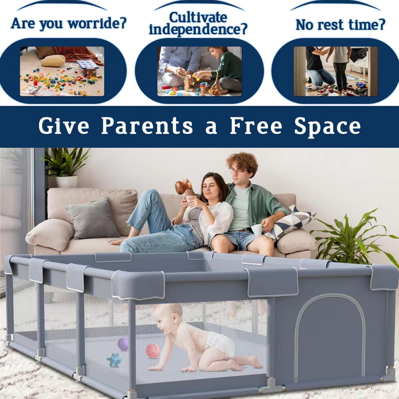 Baby Playpen 74x50 Inch, Playpen for Babies and Toddlers, Play Pen Pin Indoor Outdoor Baby Play Fence