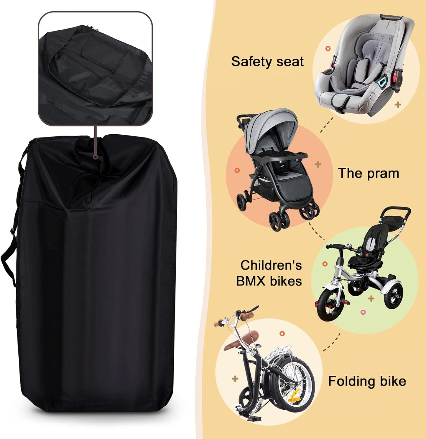 LIHAO Stroller Travel Bag, Gate Check Bag for Car Seat, Waterproof Travel Carry Bag, 600D Oxford, Black