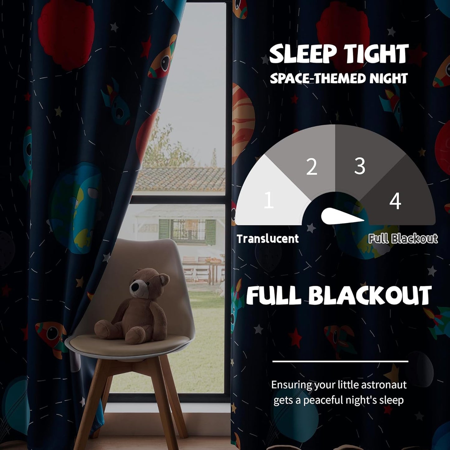 Kids Space Themed Blackout Curtains - 100% Blackout Perfect for Kids Room, Spark Kids Imagination with Vibrant Cosmos Designs, Noise Reduction, Thermal Insulated, (2 Panels W52×L84)