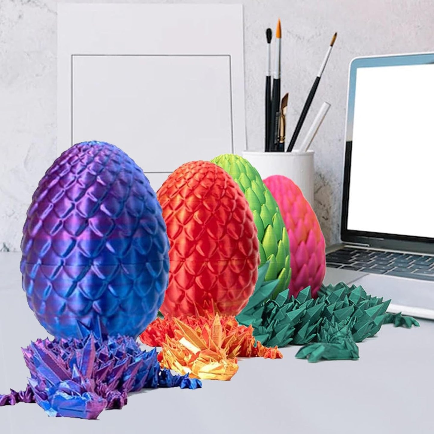 Surprise 3D Printed Dragon Egg Articulating Gemstone, 3D Printed Dragons, Relief Anxiety - Articulated Joints for Kids and Adults Home Office Decor Executive Desk Decor (Purple)