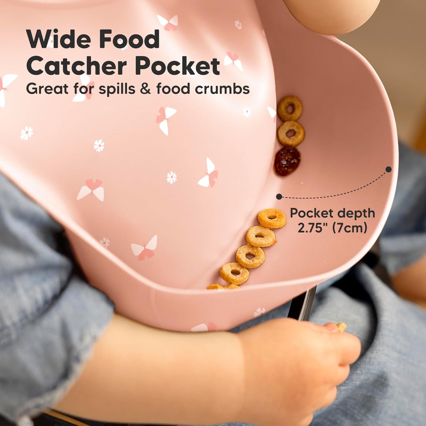 KeaBabies 2-Pack Silicone Baby Bibs for Eating - Sturdy Food-Grade Silicone Bibs for Babies Girl, Boy, Large Food Catcher, Clean & Put On Easily, Waterproof Toddler Feeding Essentials (Butterflies)