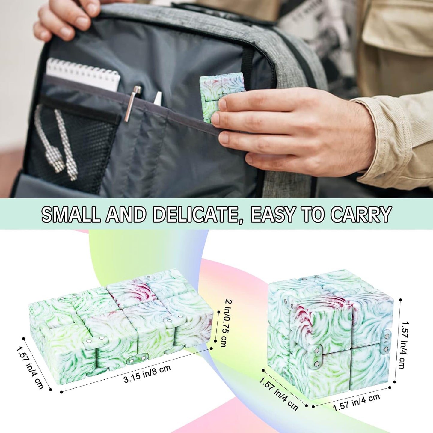 Infinitycube Fidget Toy, Unique Tie-Dye Infinitycube for Kids and Adults, Fidget Toy Relaxing Hand-Held Fidget Toy for Stress Relieve and Anxiety Relief (Rainbow)