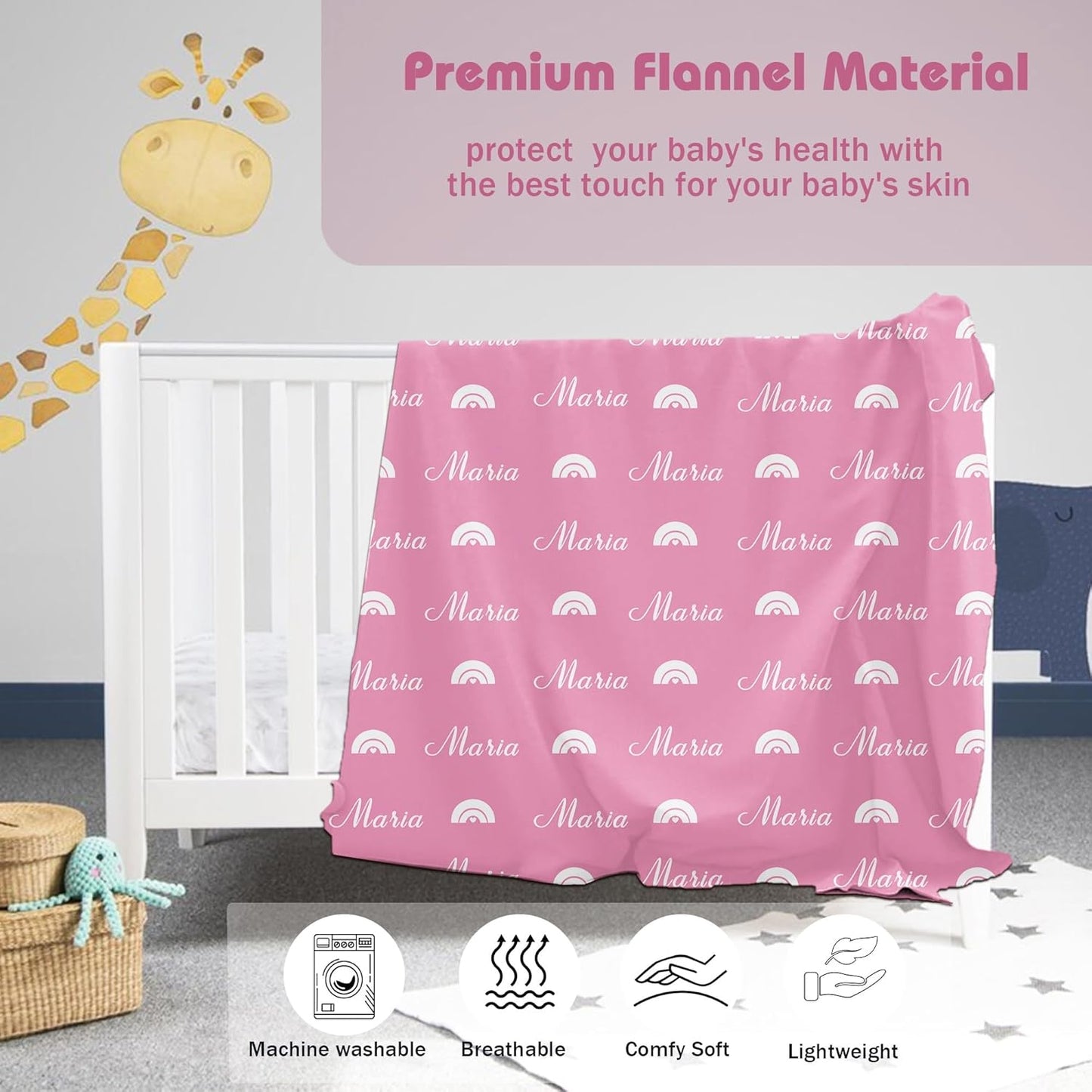 Personalized Baby Blanket for Girl Custom Name Blanket for Girl Newborn New Mom Customized Gifts for Baby Shower Christmas Birthday