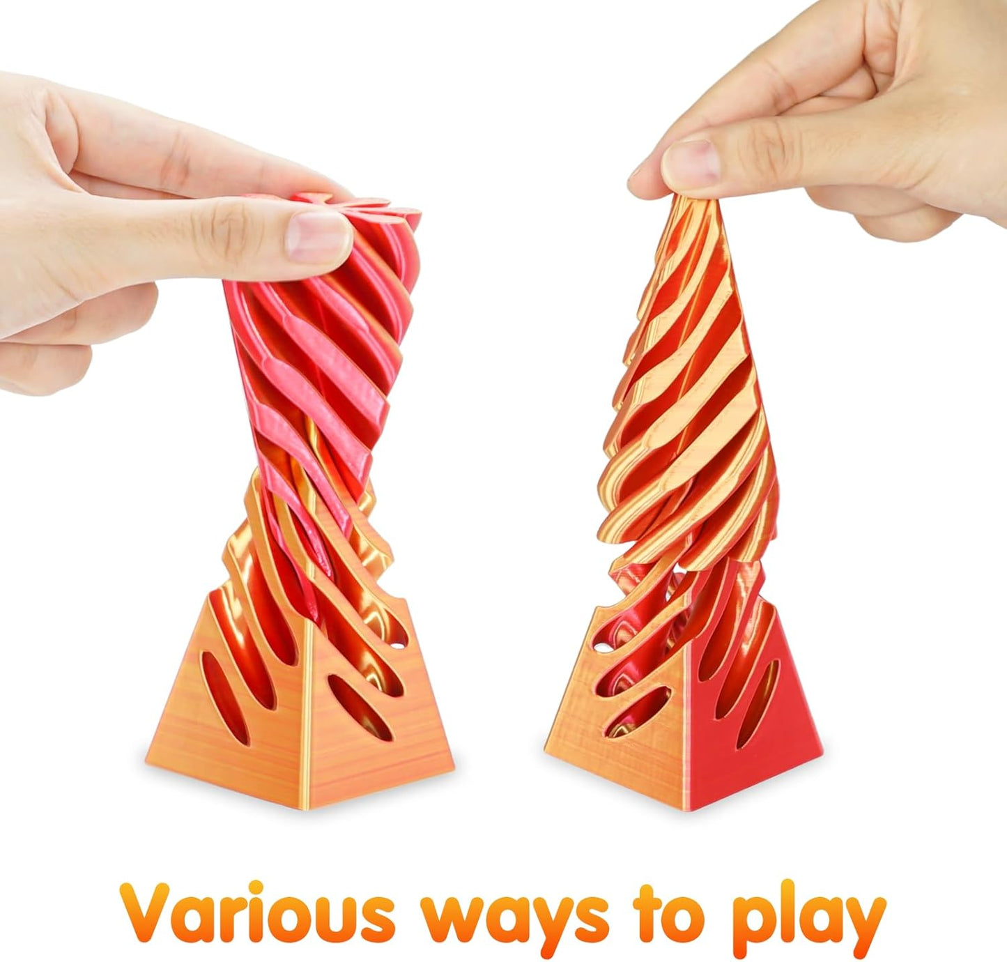 3D Printed Spiral Cone Fidget Toy,Impossible Cone Pyramid Passthrough Sculpture,Stress and Anxiety Relief Fidget Desk Toys (Gold Red)