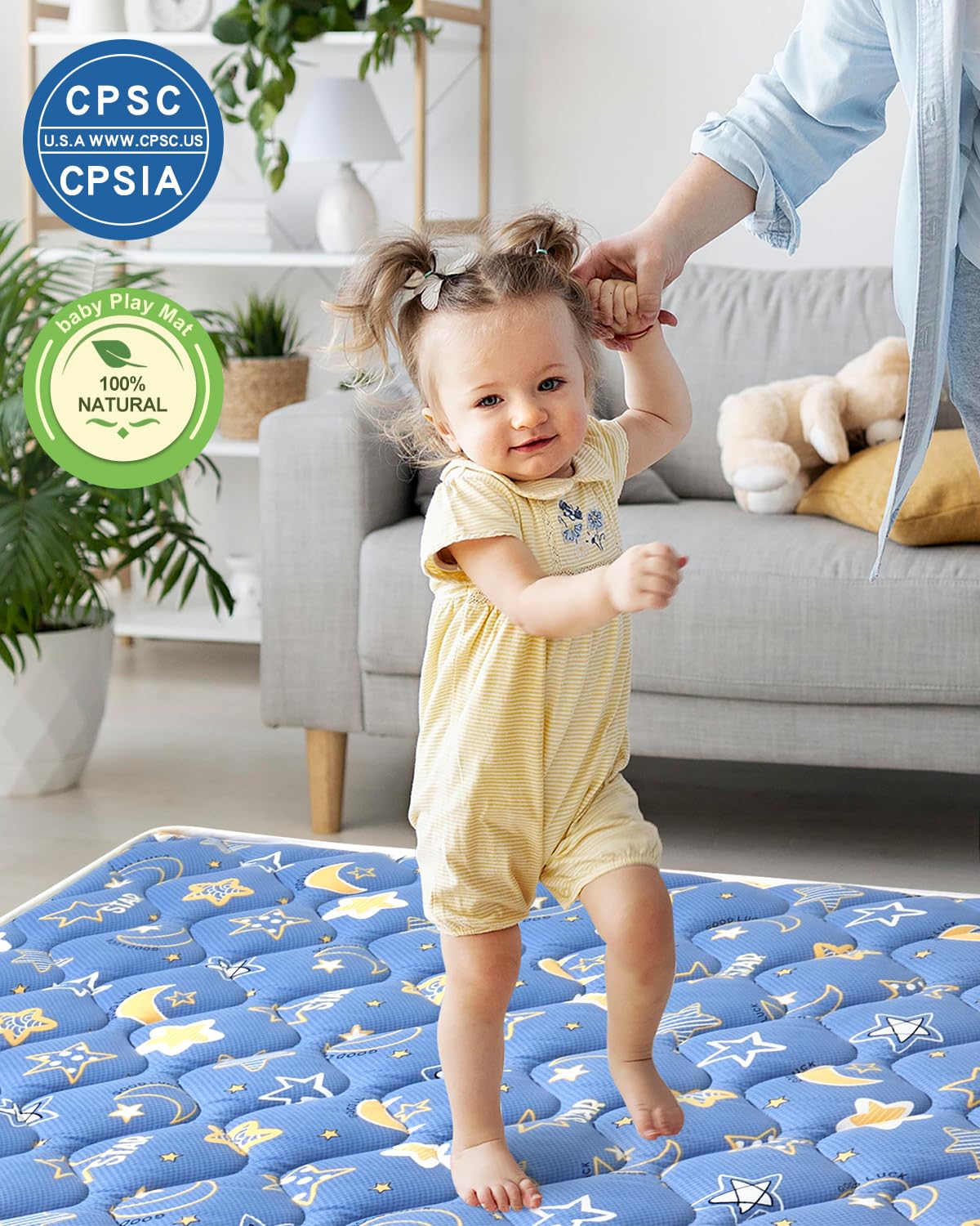 Odorless Premium Foam Baby Play Mat 59" x 59", Soft Microfiber Fabric Crawling Mat for Floor- Comfortable and Hypoallergenic, Non-Slip Cushioned Floor Playpen mat for Infants,Babies,Toddlers