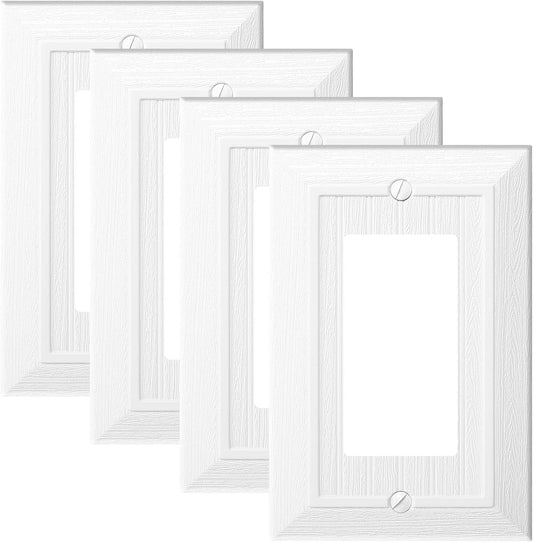 Modern Decorative Wall Plate Switch Plate Outlet Cover, Vintage Retro Wood Grain Design(Single Decorator-4 Pack, White)