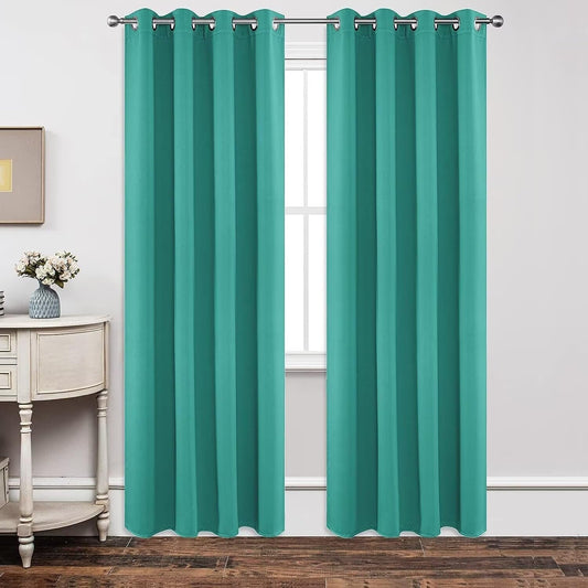 Joydeco Blackout Curtains 84 Inch Length 2 Panels Set, Thermal Insulated Long Curtains& Drapes 2 Burg, Room Darkening Grommet Drapes for Living Room Bedroom Window (W52 x L84 Inch, Peacock Blue)