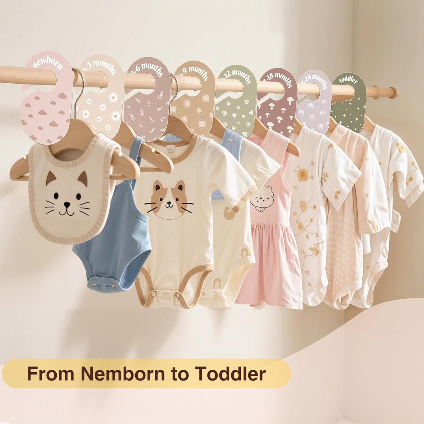 WSICSE Baby Closet Divider, Double-Sided Baby Clothes Organizer Nursery Decor Closet Dividers for baby Clothes 8 Designs from Newborn to 24 Month