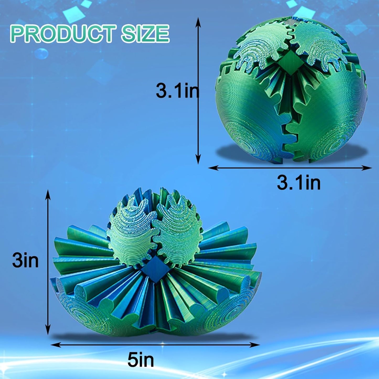 Gear Ball - Steampunk Spin Miracle Fidget, Fidget Gear Ball, 3D Printed Gear Ball Spin Ball Gear Fidget Toy, Hand Spin Ball for Stress and Anxiety (Blue)