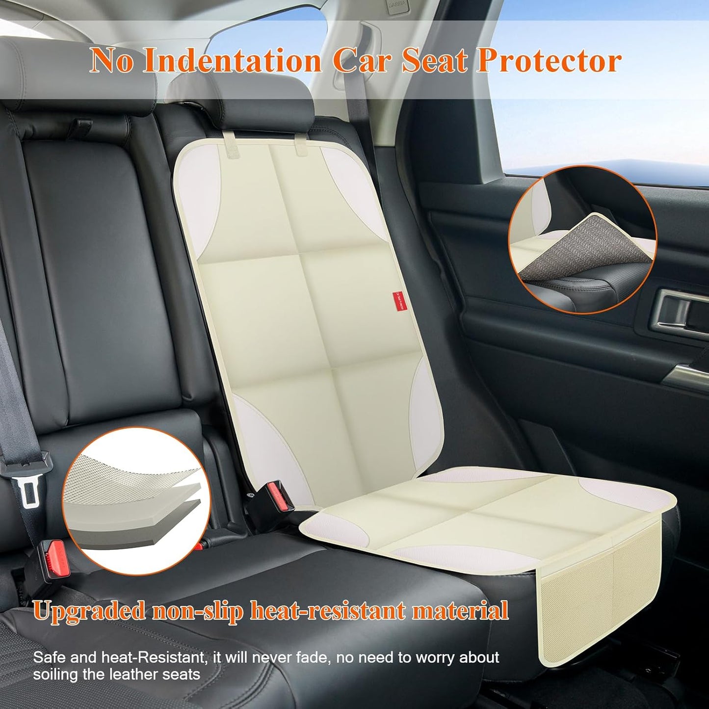 Car Seat Protector for Child Car Seat with Thick Padding, Non-Slip Backing, Mesh Storage Pockets, Waterproof Car Seat Covers Under Baby Seat for SUV, Sedan, Truck