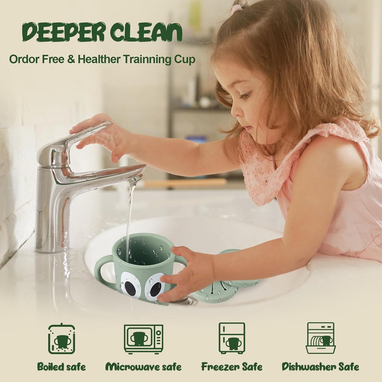 Silicone Snack Cups Food Container for Toddlers and Babies, Spill Proof Training Cup with Snack Cup Lid & Dust Proof Lid, Comes with a toy strap, Without BPA, Lead, or Phthalates (Pink)