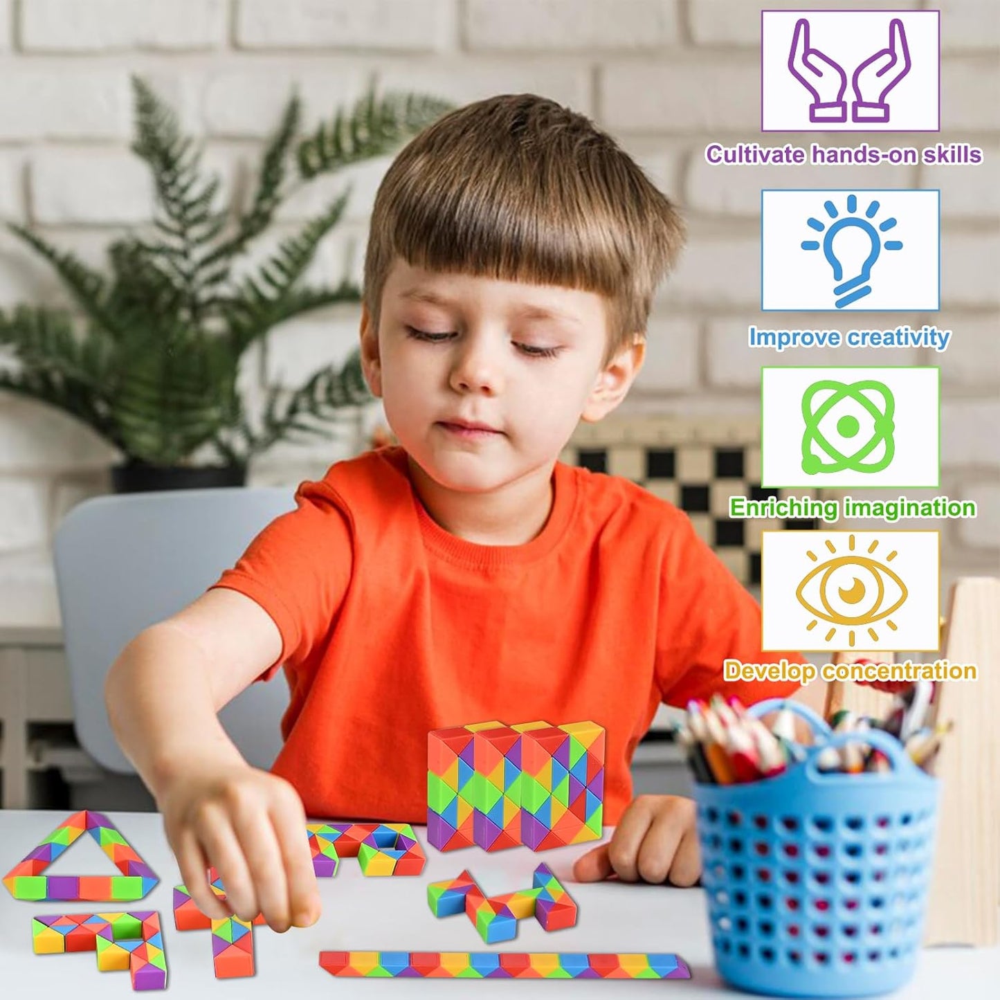 24 Pack Mini Fidget Snake Cube Puzzle Toys - Party Favors & Goodie Bag Fillers for Kids & Teens - Rainbow Colors - Bulk Birthday & Back to School Gifts - Stocking Stuffers