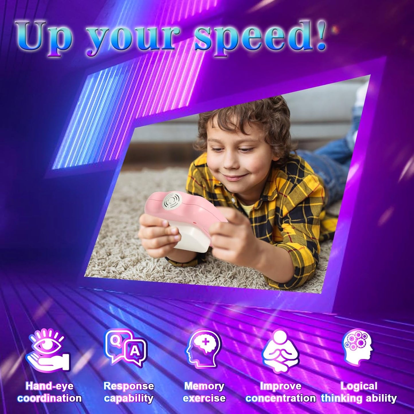 Fast Push Machine Light Up Fidget Toys for Kids Adults, Handheld Game for Kids 3-12, Quick Push Bubble Stress Toy, Sensory Toys Travel Games, Xmas Birthday Gifts for Boys Girls (Pink)