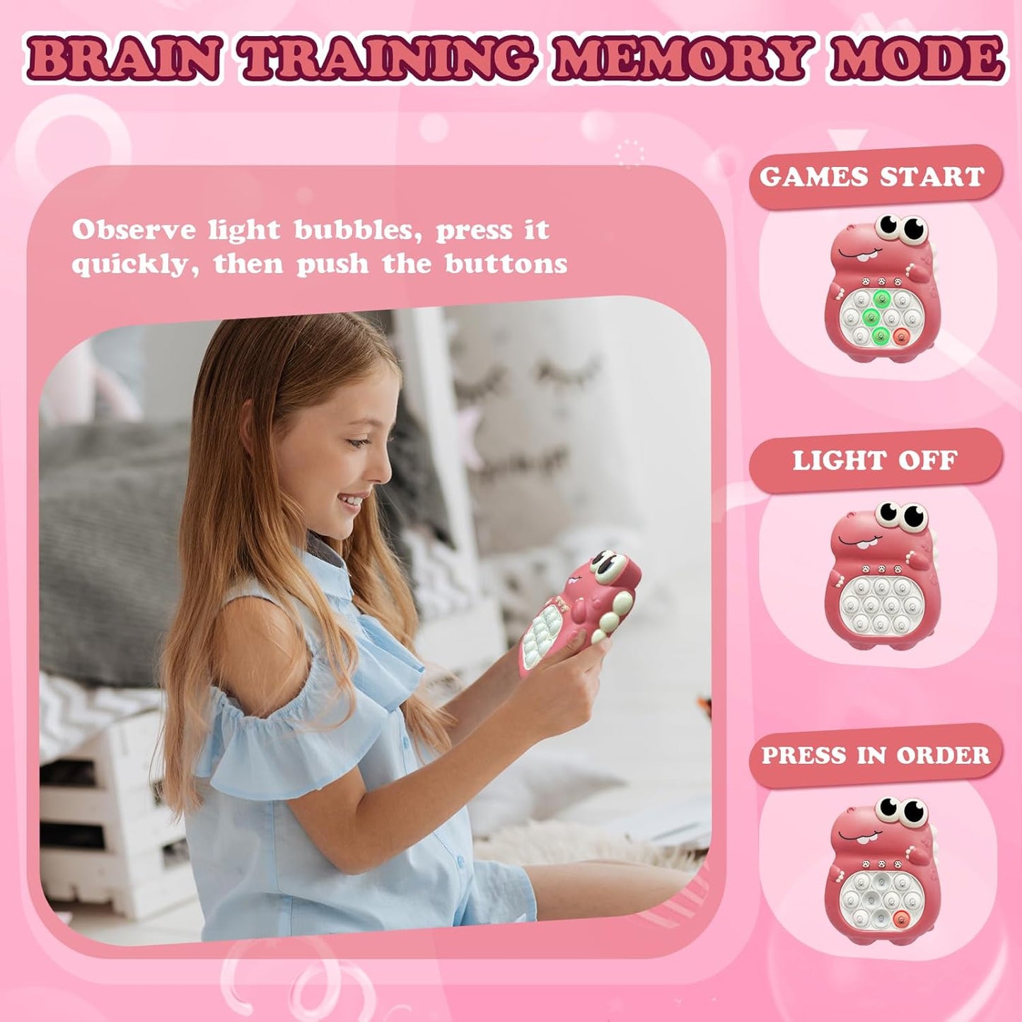 Pop Fidget Toys, Pop Pro Light Up Game, Quick Speed Fast Push Puzzle Game Console Bubble Stress Relief decompression Toys Anti-Anxiety Autism Handheld Game Toy for Kids 3-12 Years