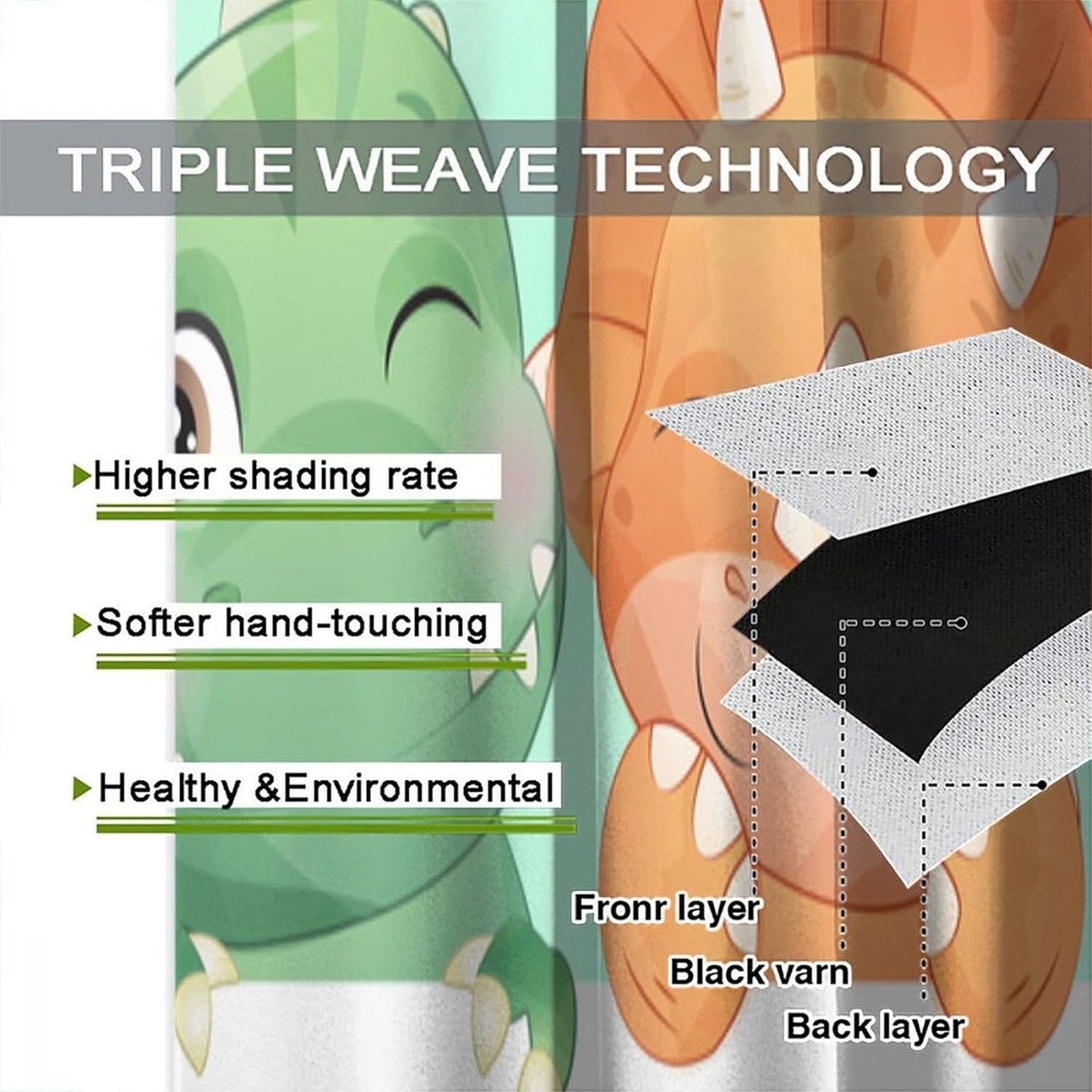 Kids Dinosaur Curtains for Boys Girls Bedroom Decor Cartoon Dino Colorful Cute Funny Animal Printed Blackout Rod Pocket Window Drapes for Baby Nursery Playroom Living Room W21xL45in 2 Panels