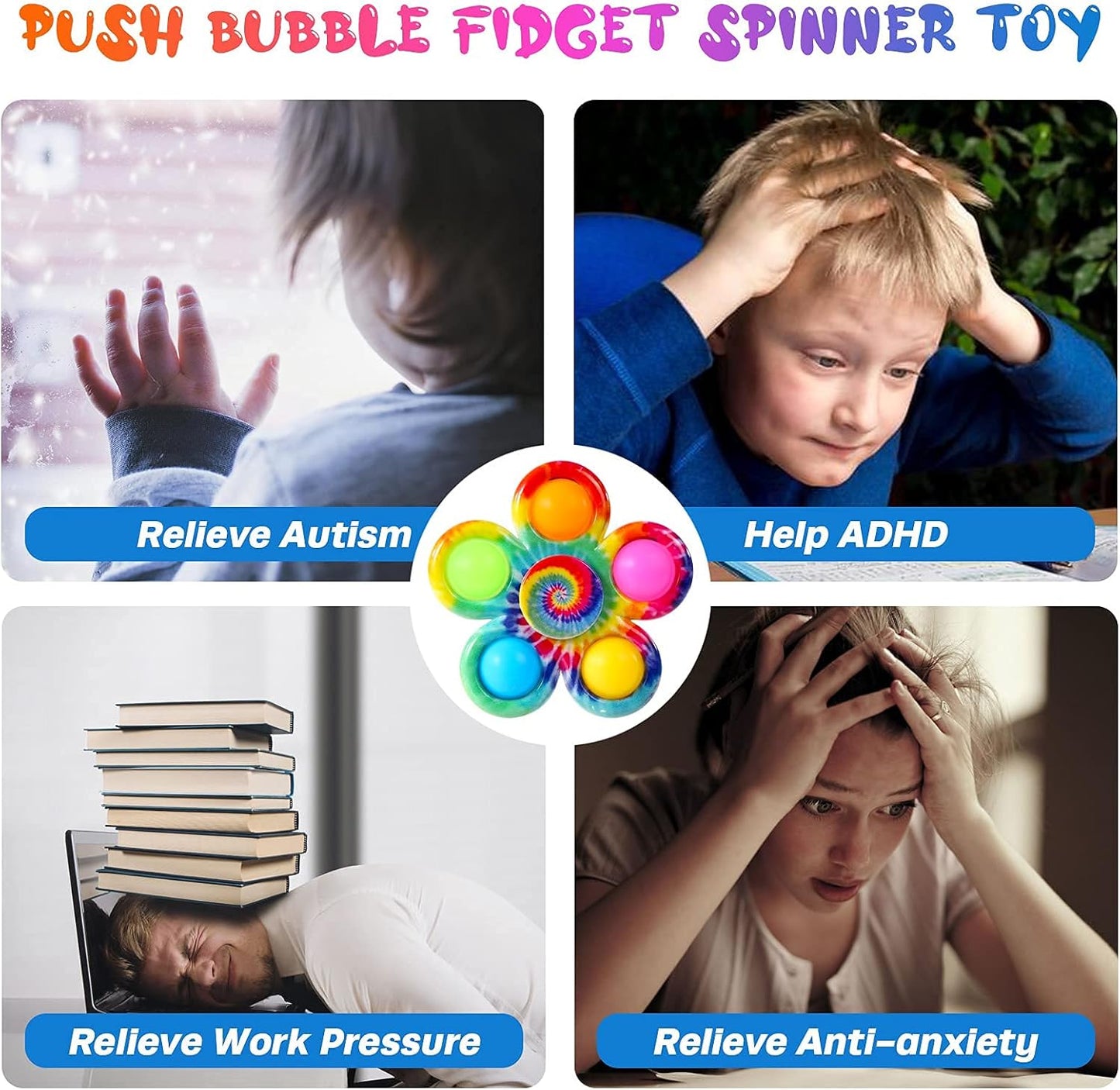 Fidget Toys 4 Pack, Fidget Spinners Toy Pack, Pop Bulk Fidget Toys Set for Kids, Fidget Spinners ADHD Fidget Toys Stress Relief Hand Pop Spinners