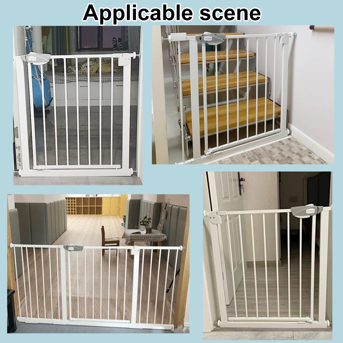 WAOWAO Triple Lock Baby Gate Extra Wide 86.22-90.55" Pressure Mounted Walk Through Swing Auto Close Safety White Metal Dog Pet Puppy Cat for Stairs,Doorways,Kitchen 86.22-90.94"/219-231cm