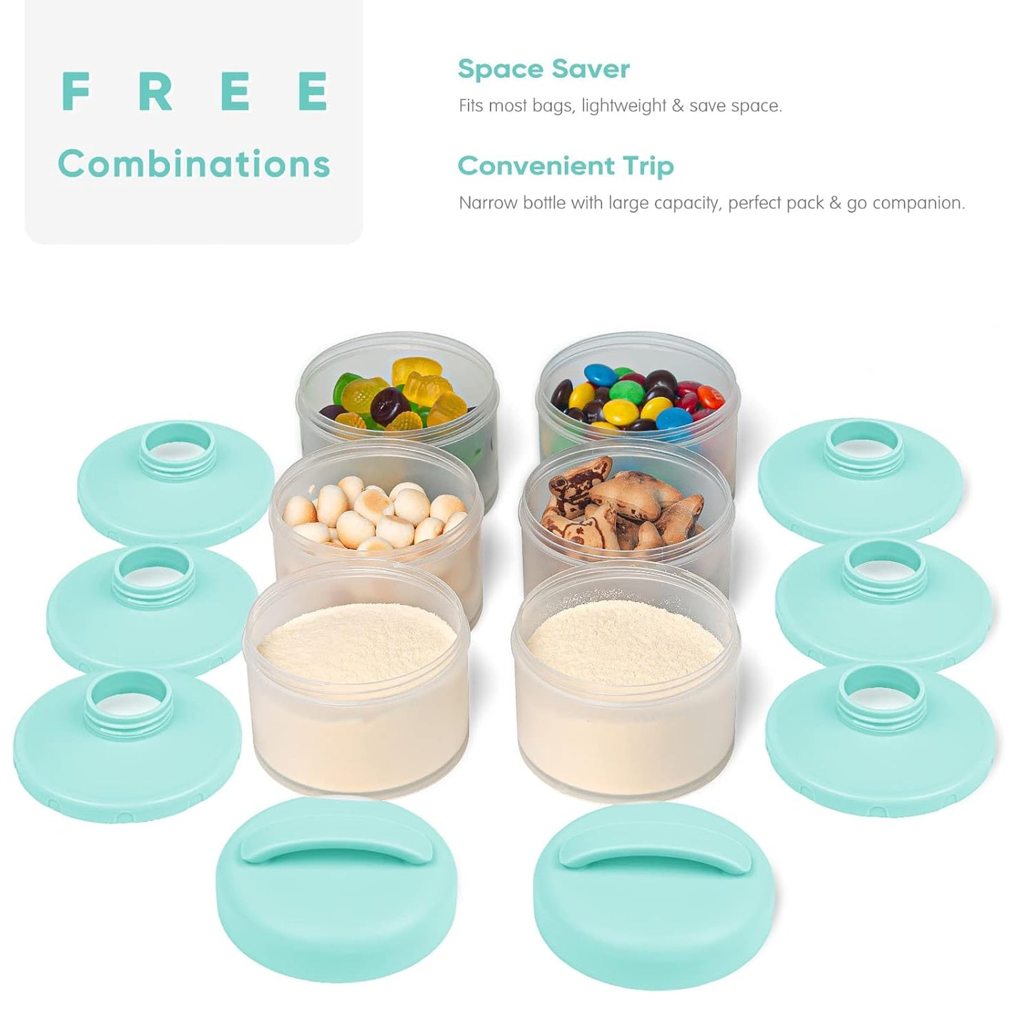 Termichy Stackable Formula Dispenser Portable Milk Powder Container, 2 Pack, Mint