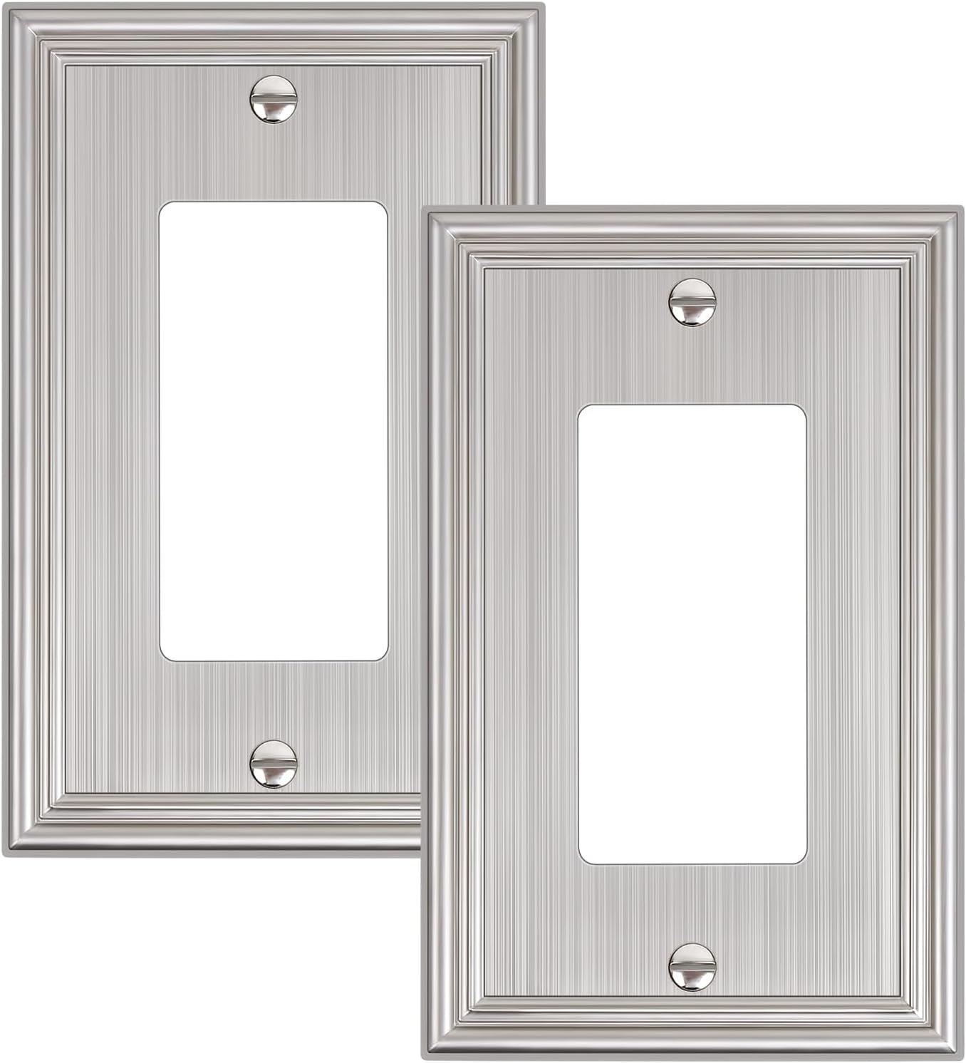 2-Pack Decorator Outlet Cover Plate, Brushed Nickel Decorative Switch Plates and Outlet Covers, Durable Zinc Alloy Wall Plates for Electrical Outlets, Receptacle, GFCI Outlet, Dimmer Switch
