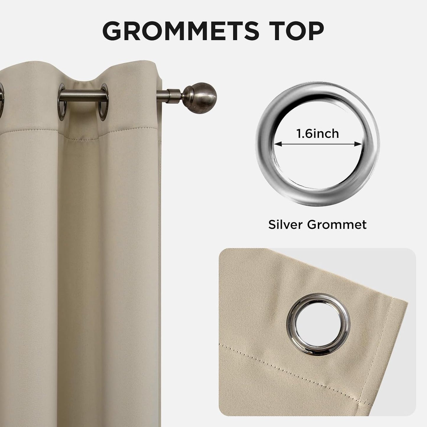 Joydeco Blackout Curtains 45 Inch Length 2 Panels Set, Thermal Insulated Long Curtains& Drapes 2 Burg, Room Darkening Grommet Drapes for Living Room Bedroom Window (W52 x L45 Inch, Light Beige)