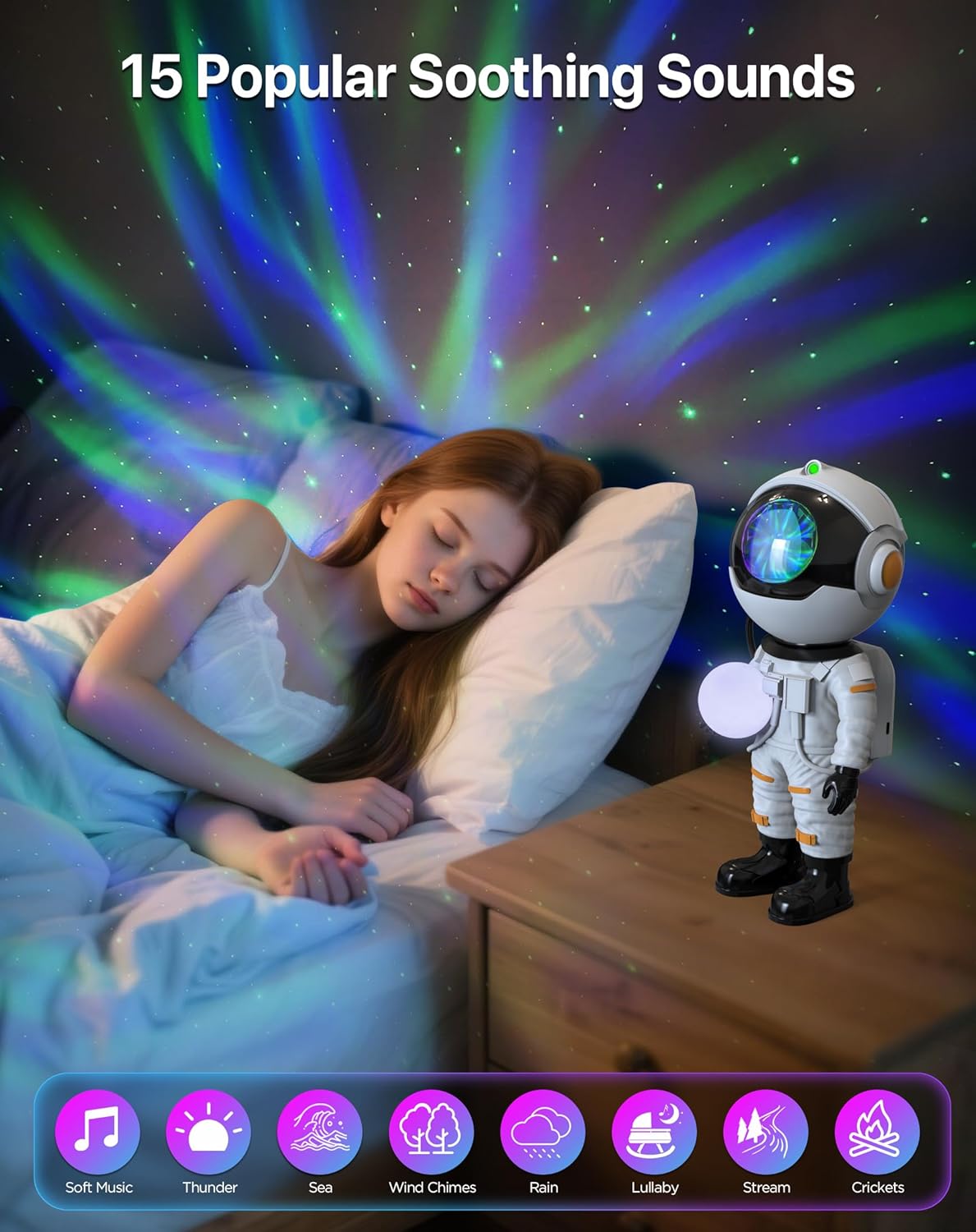 Rossetta Astronaut Galaxy Projector, Star Projector for Bedroom Bluetooth Speaker White Noise Night Light, Galaxy Light Projector with Remote Control and Timer for Kids, Adult, Party, Gifts