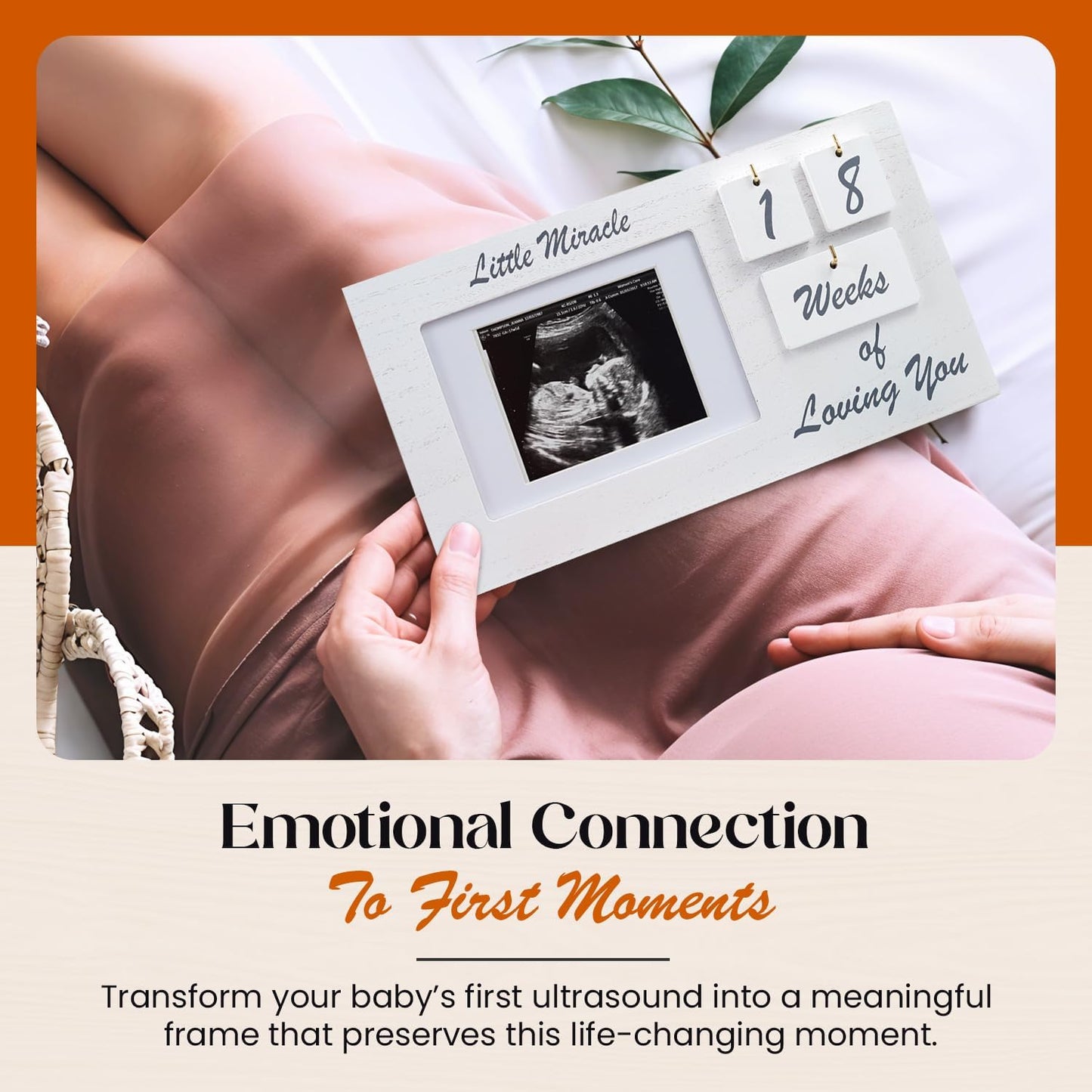 White Ultrasound Sonogram Picture Frame with Milestone Tracker – Elegant Wooden Keepsake for Expecting Parents – Nursery Décor Gift for New Moms – Countdown Tiles Included – 12" x 6" Design