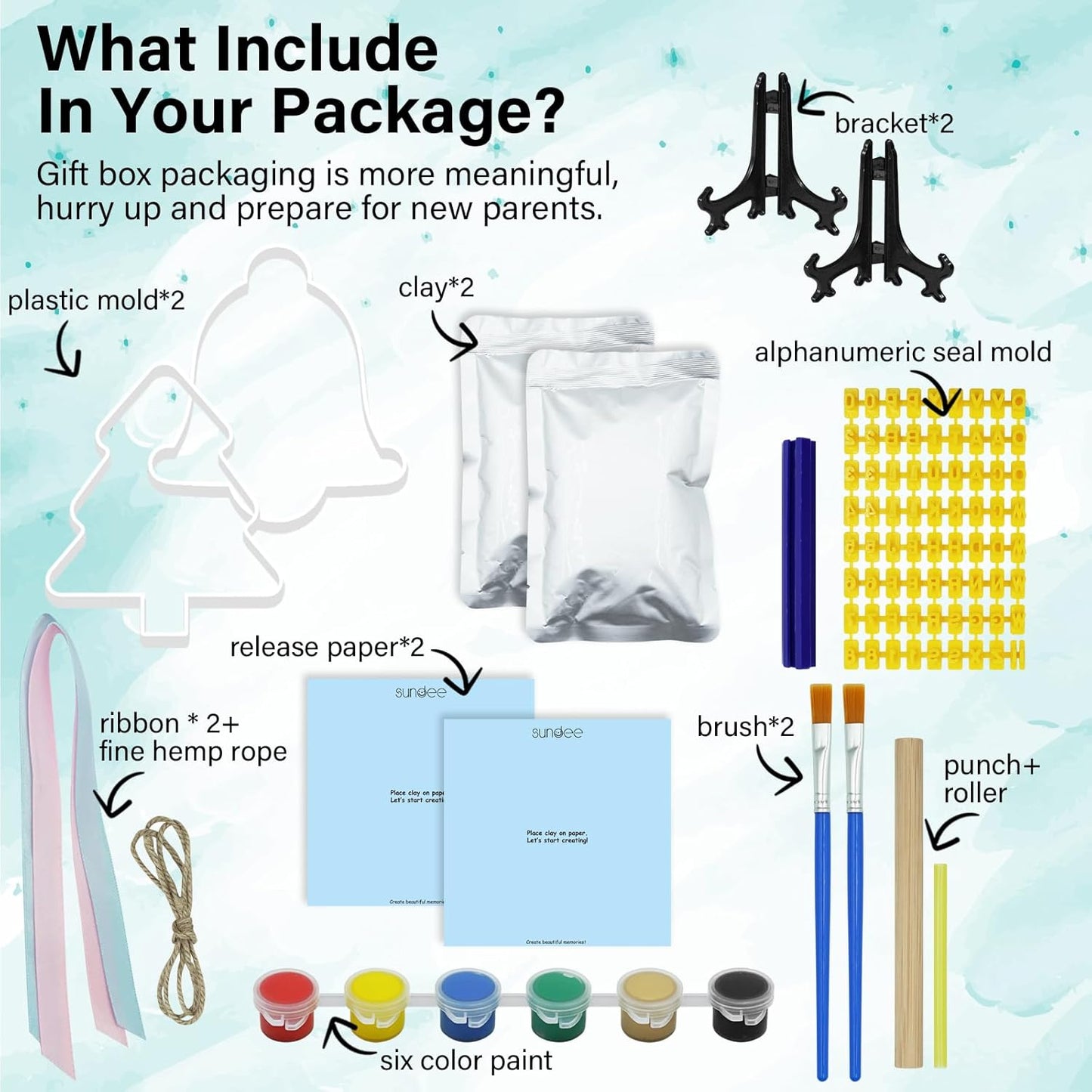 Baby Handprint Footprint Keepsake Ornament Kit, Personalized Baby Foot Printing Kit for Newborn Clay Impression Handmade DIY Imagination to Create