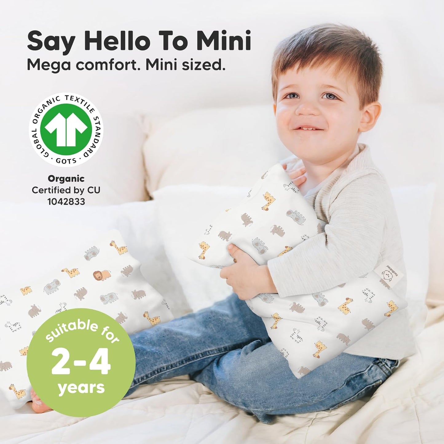 Mini Toddler Pillow with Pillowcase - 9x13 My Little Dreamy Travel Kids Pillow for Sleeping, Toddler Bed, Small, Tiny, Organic Cotton Pillowcase, Soft & Breathable, Kids 2-4 Years Old(Safari Echo)