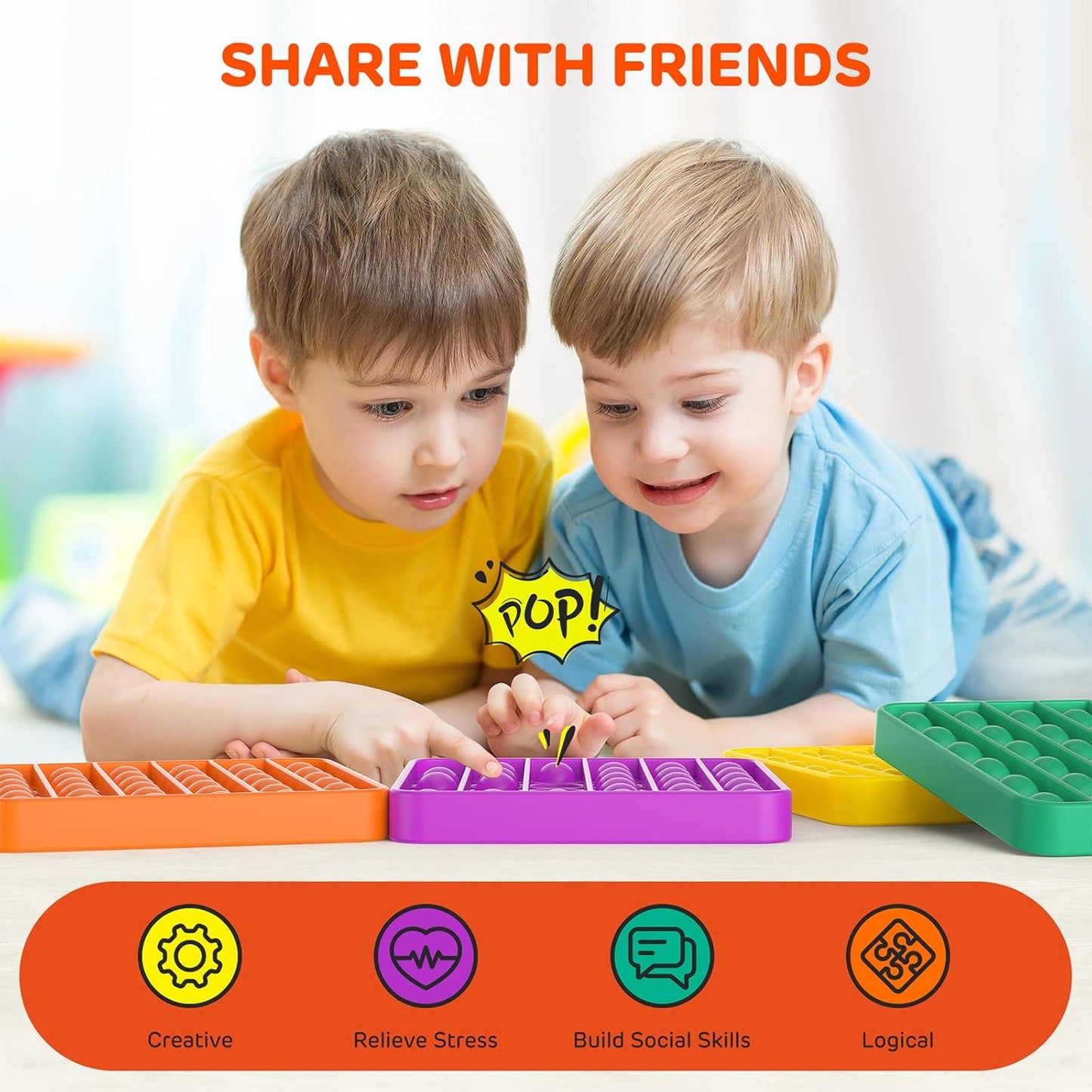 12 Pack Fidget Toys,Push Pop Fidget Sensory Toys Set,Stress Relief Gifts for Kids & Adults,Pop Bulk & Party Favors Toddler Toys for Easter Gifts,Party Supplies,Classroom Prizes