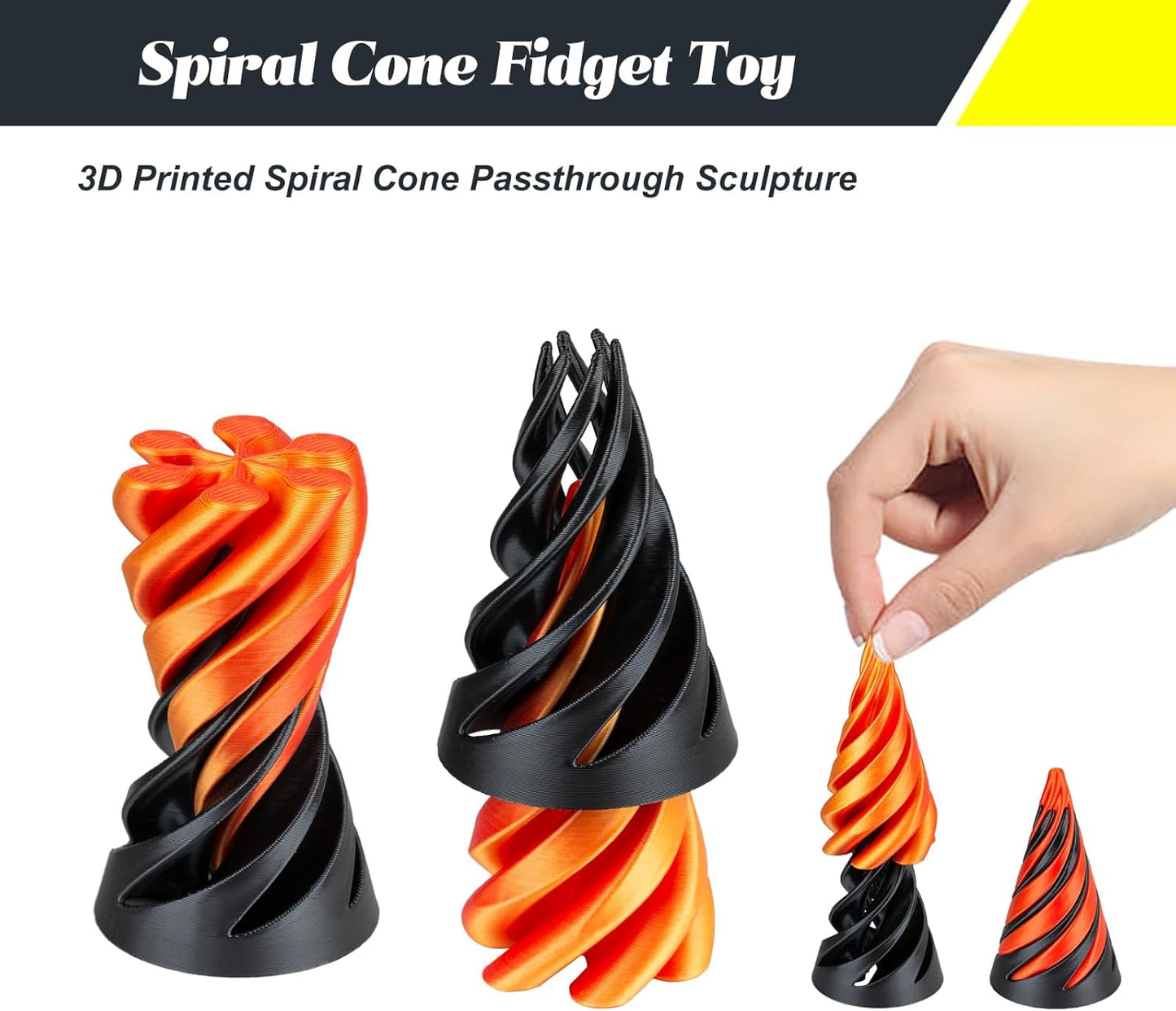 Impossible Pyramid Passthrough Sculpture 3D Printed Spiral Cone Toy Spiral Cone Fidget Toy Pass Through Pyramid Fidget Toy Stress Relief Desk Toy Pyramid Model Relax Anxiety Toy for Children Adult