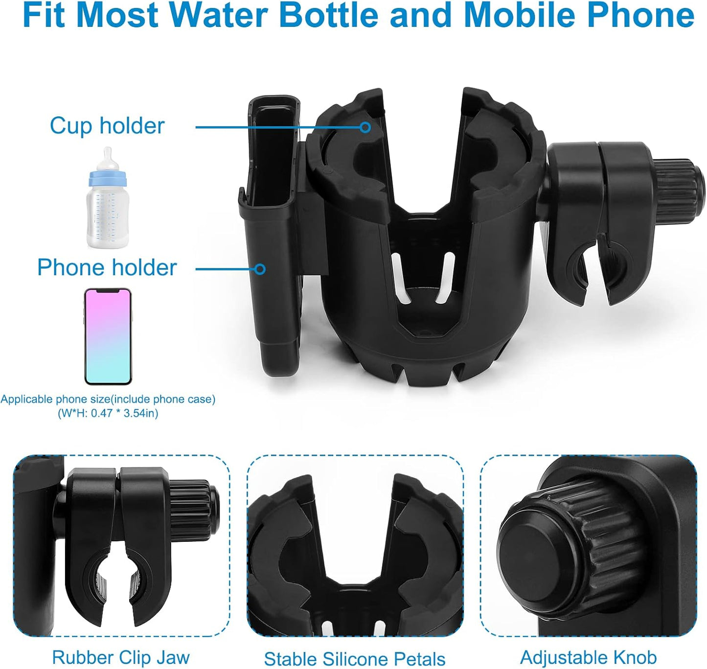 Accmor Stroller Cup Holder with Phone Holder, Universal Cup Holder, Bike Cup Holder, 360° Rotatable Large Caliber Drinks Holder for Stroller, Bike, Wheelchair, Walker