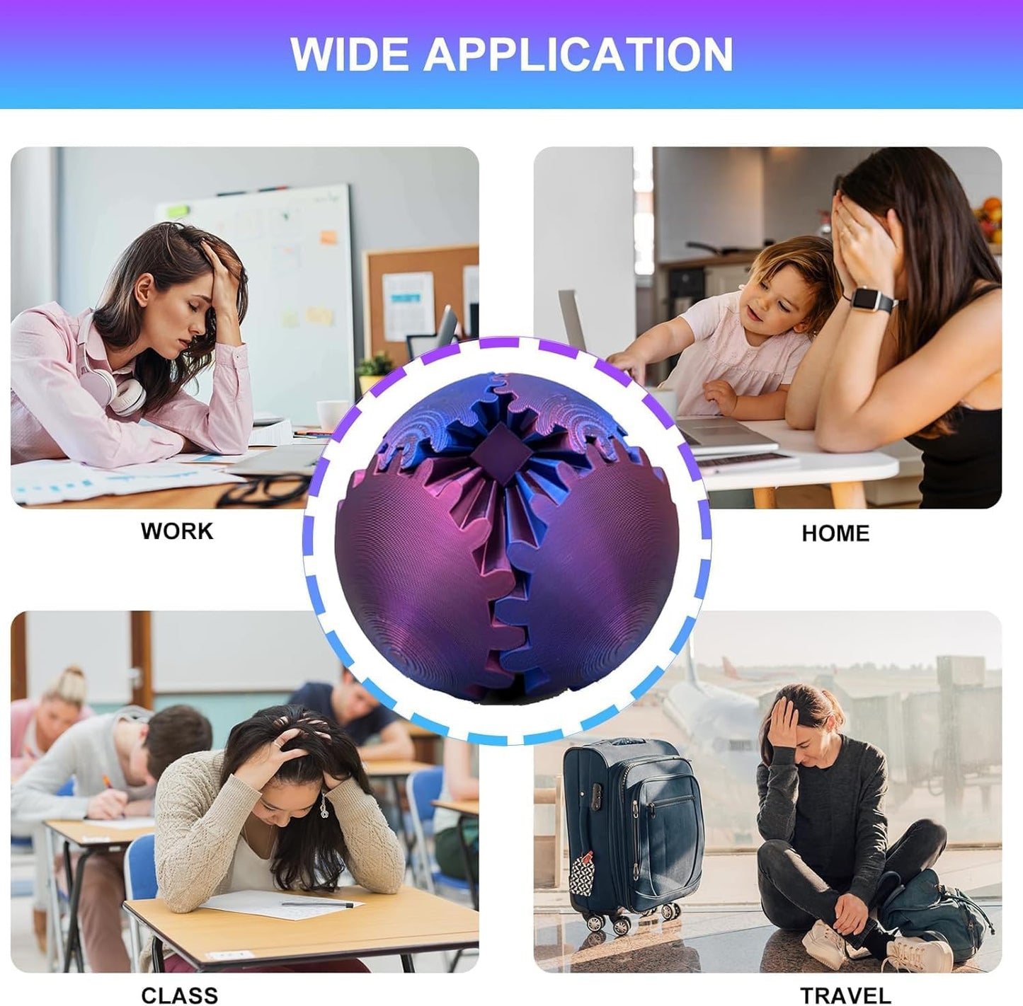 3D Printed Gear Ball Spin Ball Cube Fidget Toy Gear Sphere Gear Ball Fidget Toy Relieving Stress & Anxiety Fidget Ball Desk Toy Stress Ball Gear Toy for Stress (Blue-Green, 10*10cm)