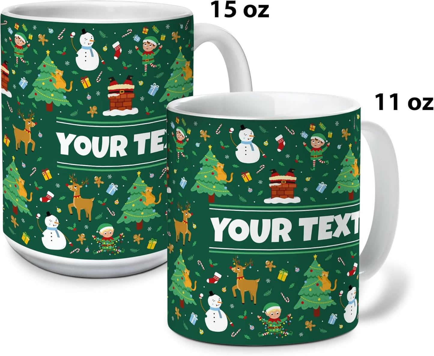 Personalized Mug for Kids - Christmas - Custom Name/Text, Ceramic Hot Chocolate/Cocoa/Coffee Cup for Boys/Girls, Holiday/Birthday Gift - 11 oz, Black Handle