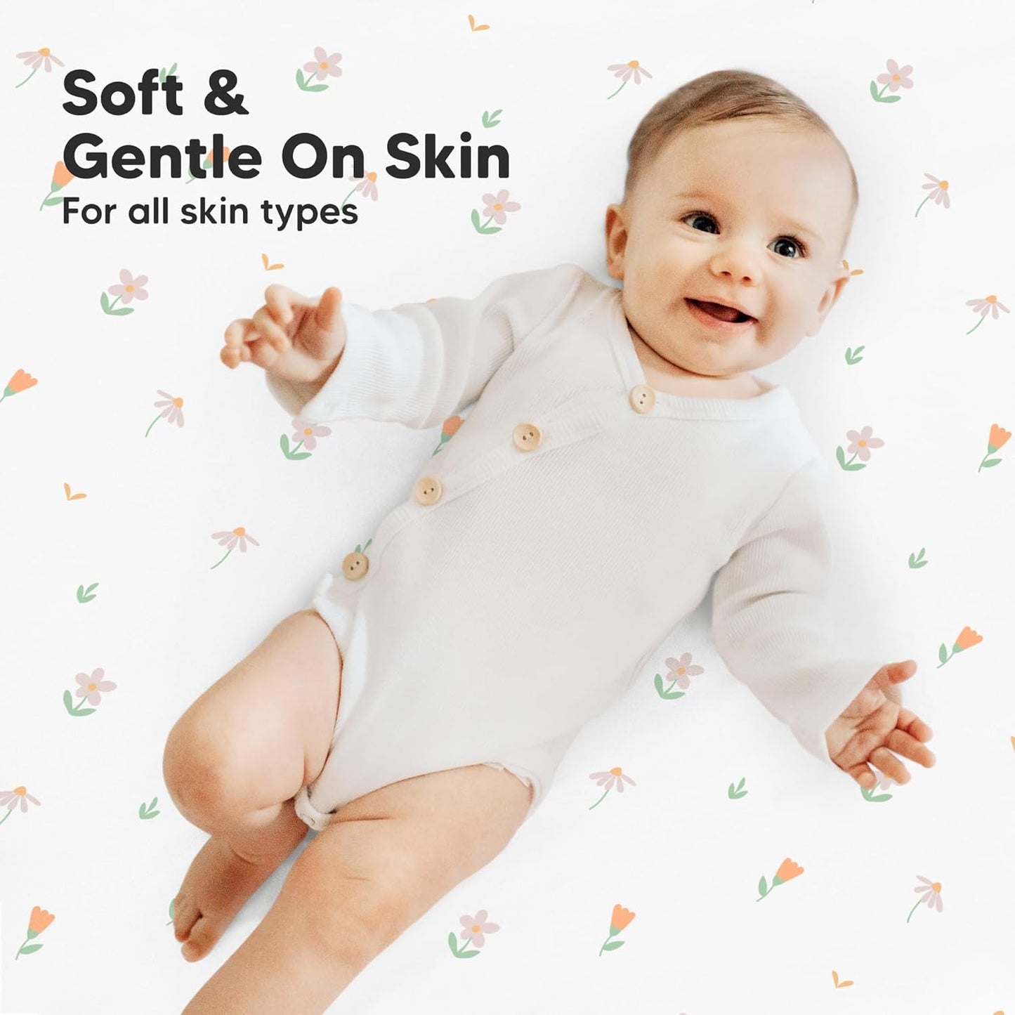 2-Pack Mini Crib Sheets Fitted - 38x26 Pack N Play Sheets for Pack and Play Mattress, Organic Cotton, Soft & Breathable Playard Bedding, Neutral Mini Toddler Bed Cover for Boys, Girls (Wildflowers)