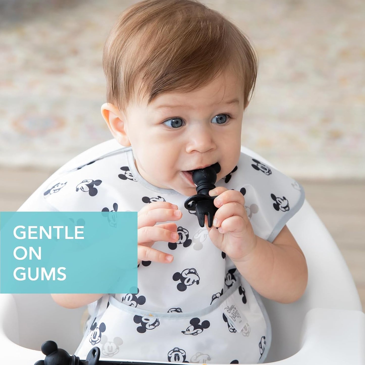 Bumkins Disney Baby Utensils Set, Chewtensils Silicone Spoons for Dipping, Self-Feeding, Baby Led Weaning, Trainer Learning First Stage Stage Eating, Fork and Spoon, Babies 6 Months, Mickey Mouse