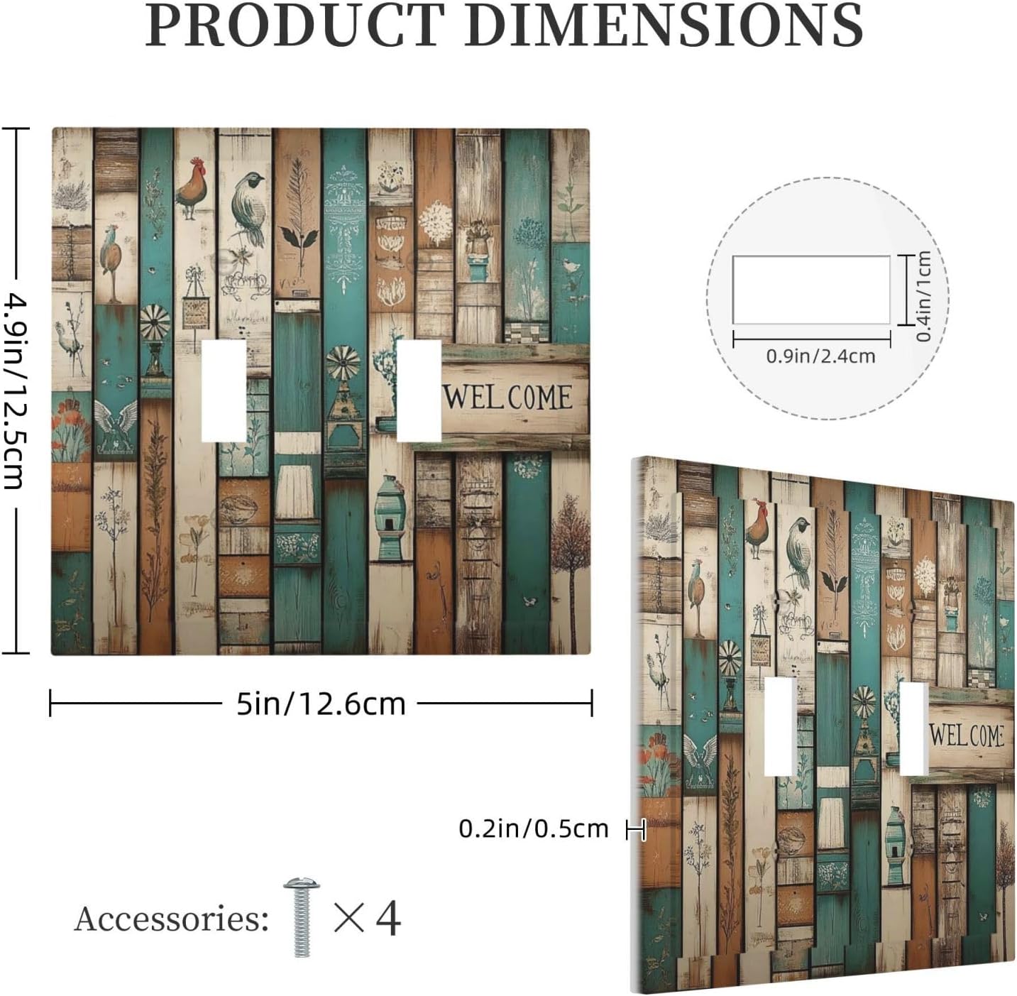 Decorative Switch Plates Vintage Wood Brown Turquoise Splicing 2 Gang Double Toggle Outlet Light Switch Cover Wall Plate Electrical Faceplate For Farmhouse Cabin Decor