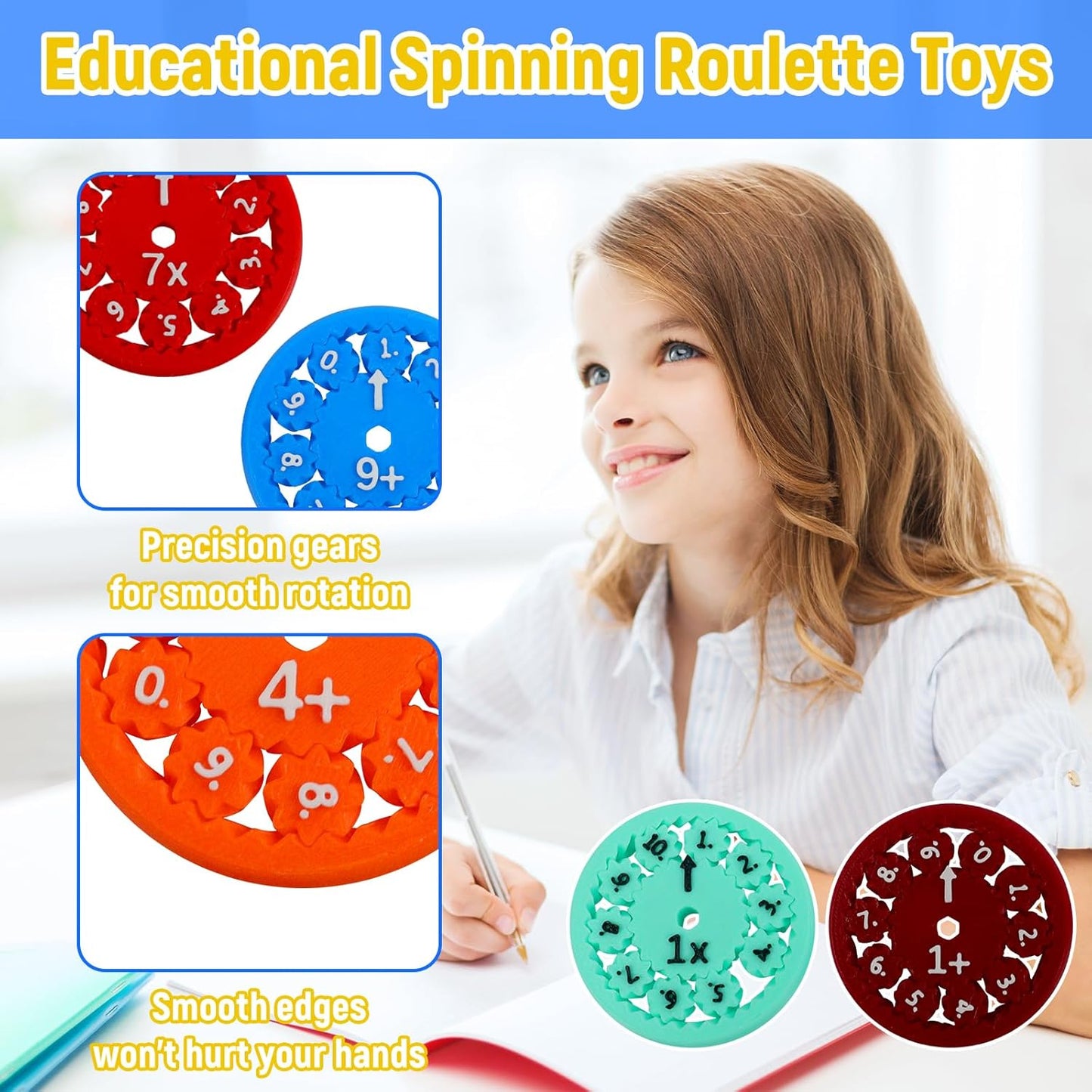 18 Pcs Math Fidget Spinners Toy for Kids, Perfect for Learning Add Subtract Multiplication Division with The Math Spinners, 3D Printing Math Fact Fidget Spinners Prize Toys for Kids Classroom (18pcs)