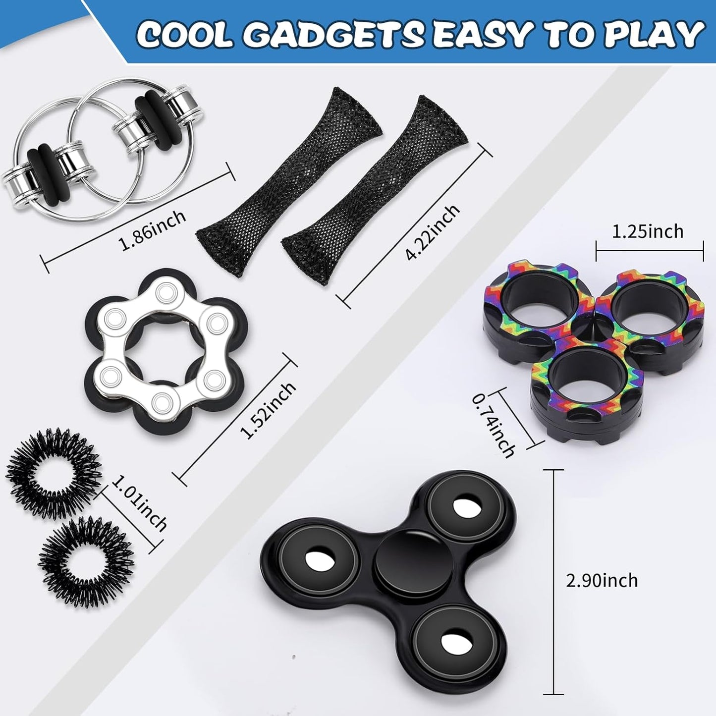 8Pcs Fidget Toys Adults Teens ADHD Autism Toys Adults Office Cool Gadgets Desk Toys Fidgets for Classroom with Magnetic Rings Spinner Christmas Stocking Stuffer Gifts for Men