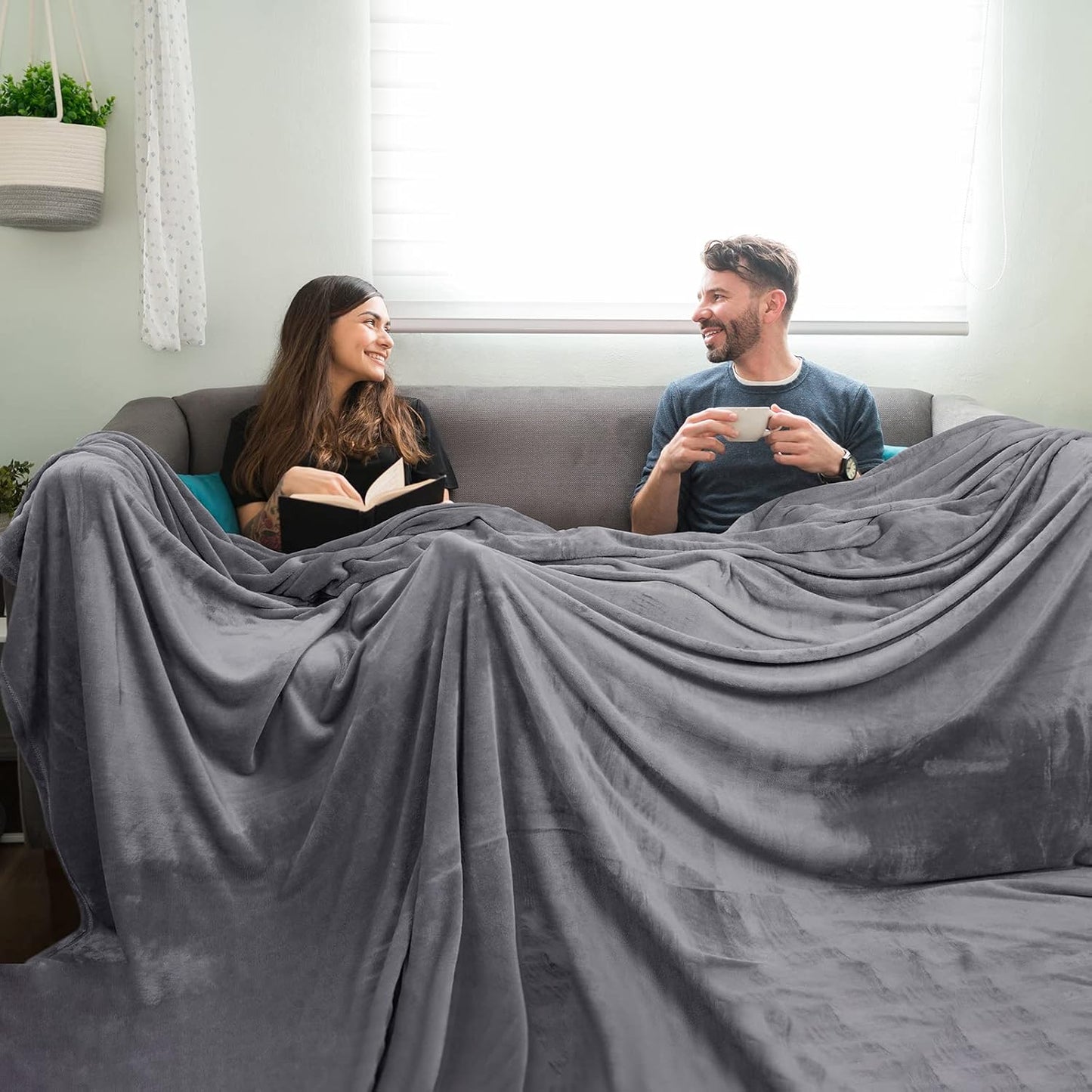 PHF Oversized King Fleece Blanket 120"x120", No Shed No Pilling Big Soft Blanket, Extra Large 10'x 10' Lightweight for Bed, Sofa Travel and Camping, Suitable for All Season, Grey