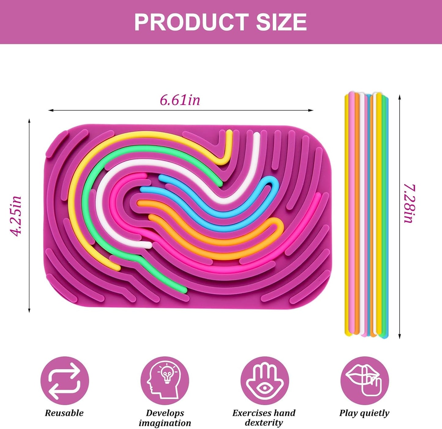 Sensory Activity Board - Double-Sided Silicone Fidget Toy Busy Board for Fine Motor Skill Silicone Calm Down Toy for Stress, Anxiety, ADHD & Autism, Kids 3+ & Adults Activities for Travel(Rectangle)